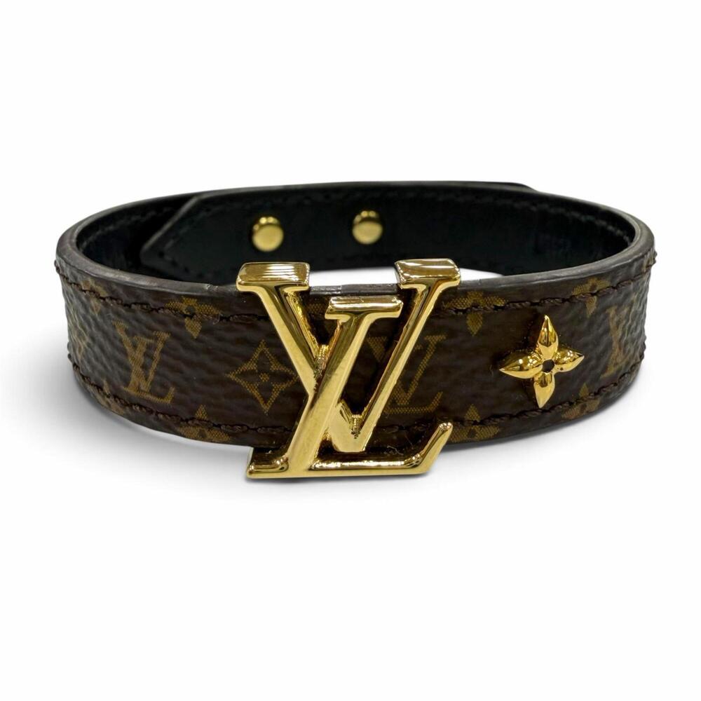 LOUIS VUITTON M8526 Monogram Bracelet LV Iconic Leather Brown 19 Made in Spai...